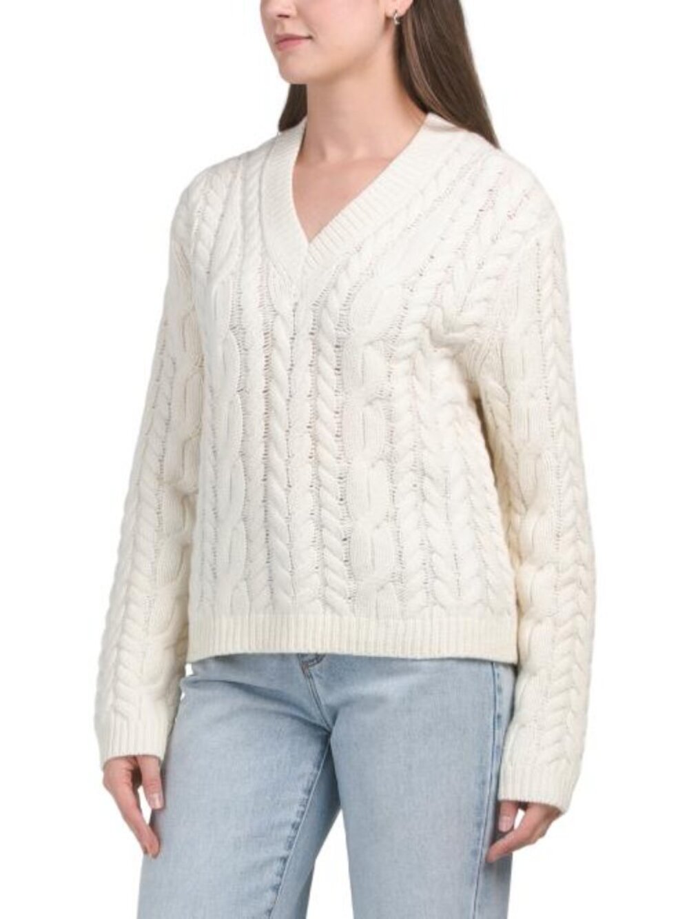 THEORY Wool And Cashmere Blend V-neck Cable Knit Sweater